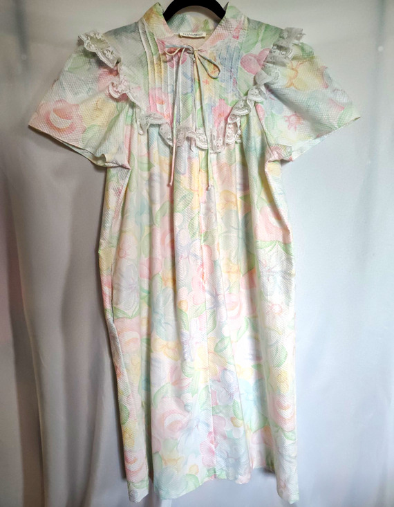 Komar Other - Komar Womens Floral Seersucker Cotton Lace Ruffle Collared Tie Nightgown OS